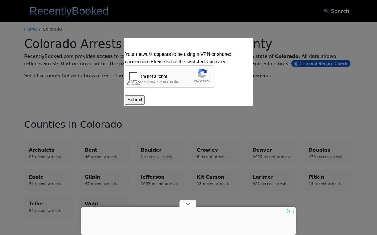 Moffat County crime record coverage absent from Recently Booked Colorado index