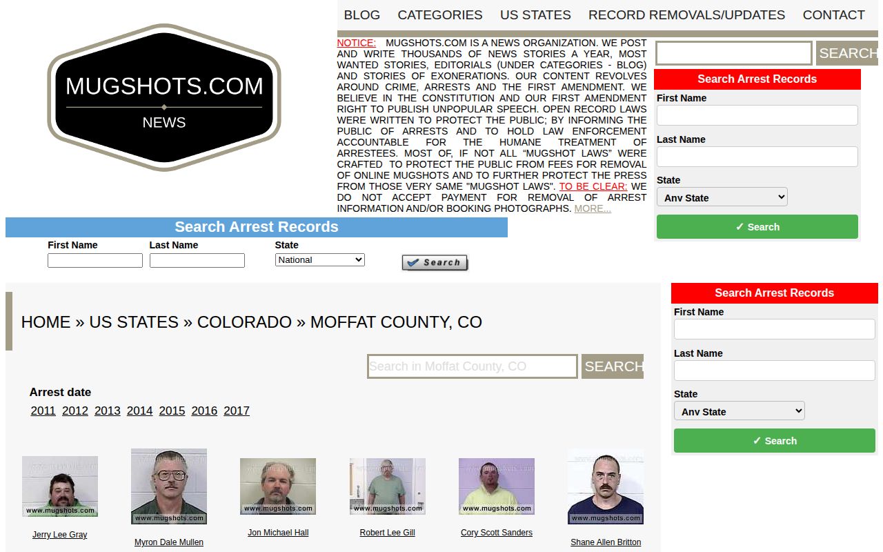 Historical unofficial Moffat County mugshot archive with stale records