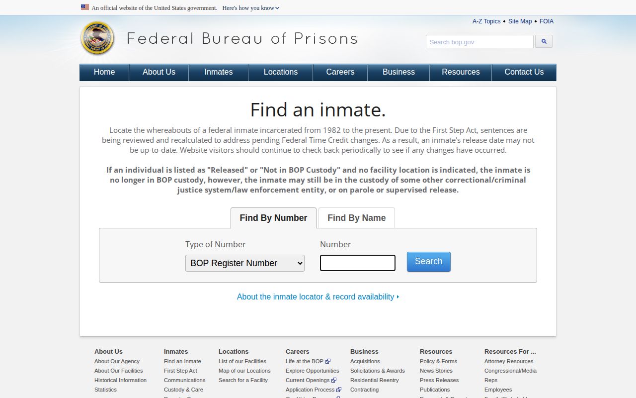 Moffat County warrant research using the federal BOP custody locator