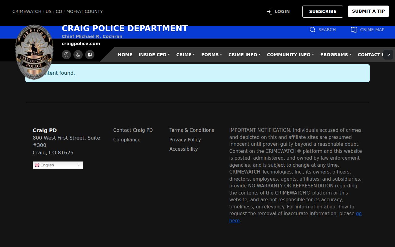 Moffat County wanted warrant interface from Craig Police